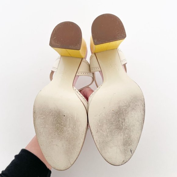 Fendi Chameleon Pumps EU 36 US 6 Cream Yellow Mary Jane Block Mid Heel Sandal - Picture 12 of 13